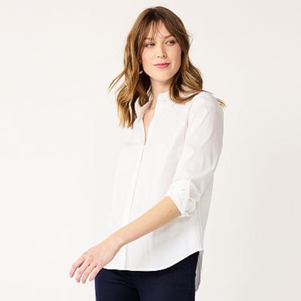 NWT Nine West white button down collared dress/work blouse.